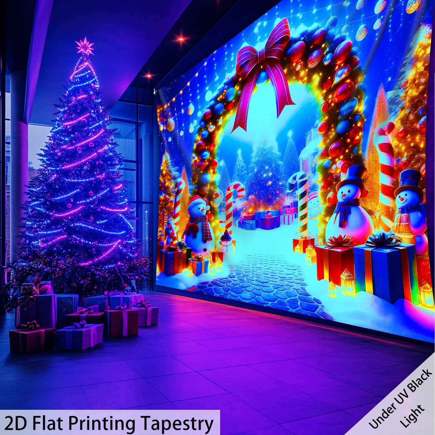 VIKAMA Weihnachts-Wandteppich, Torbogen, Schneemann, bunte Kugel, Wohnzimmer, Party, Hintergrund, Wandbehang, Raumdekoration