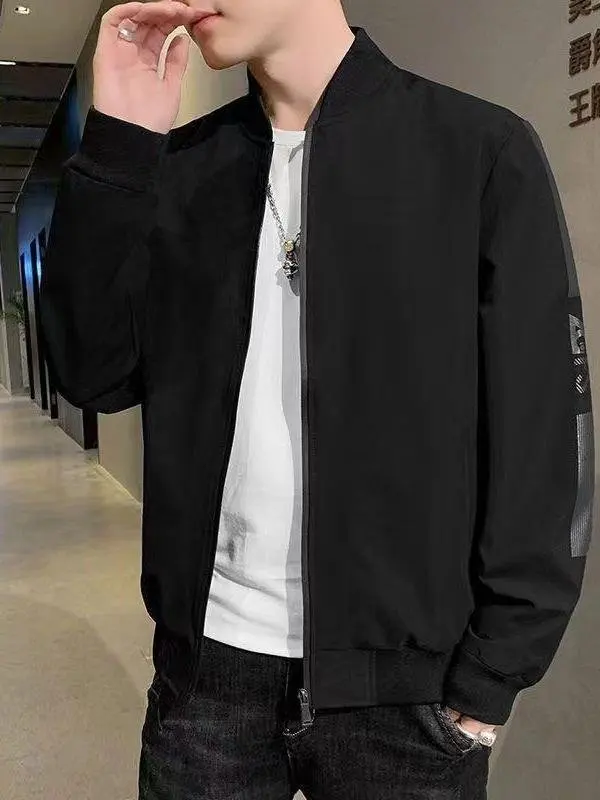 

Повседневная куртка с бейсбольным воротником, мужская весенне-осенняя модная свободная универсальная молодежная верхняя одежда, дышащая куртка-стойка
