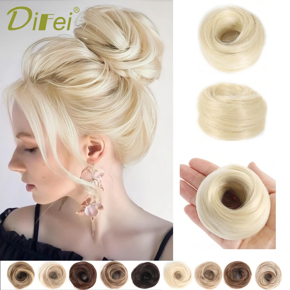 

DIFEI Straight Hair Bun Synthetic Wig Women's Doughnut Bun Wig Bag Natural Flower Bun Wig Synthetic Bun Wig