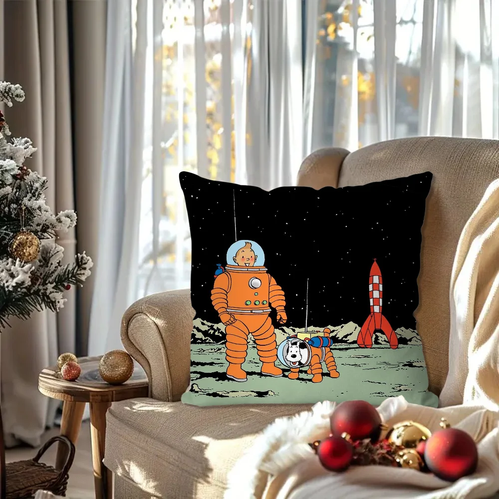 De avonturen van T-Tintin Animatie Kussensloop Vierkant kussen Slaapkamer Bank Vrije tijd Comfort Auto Woonkamer Woondecoratie 40X40