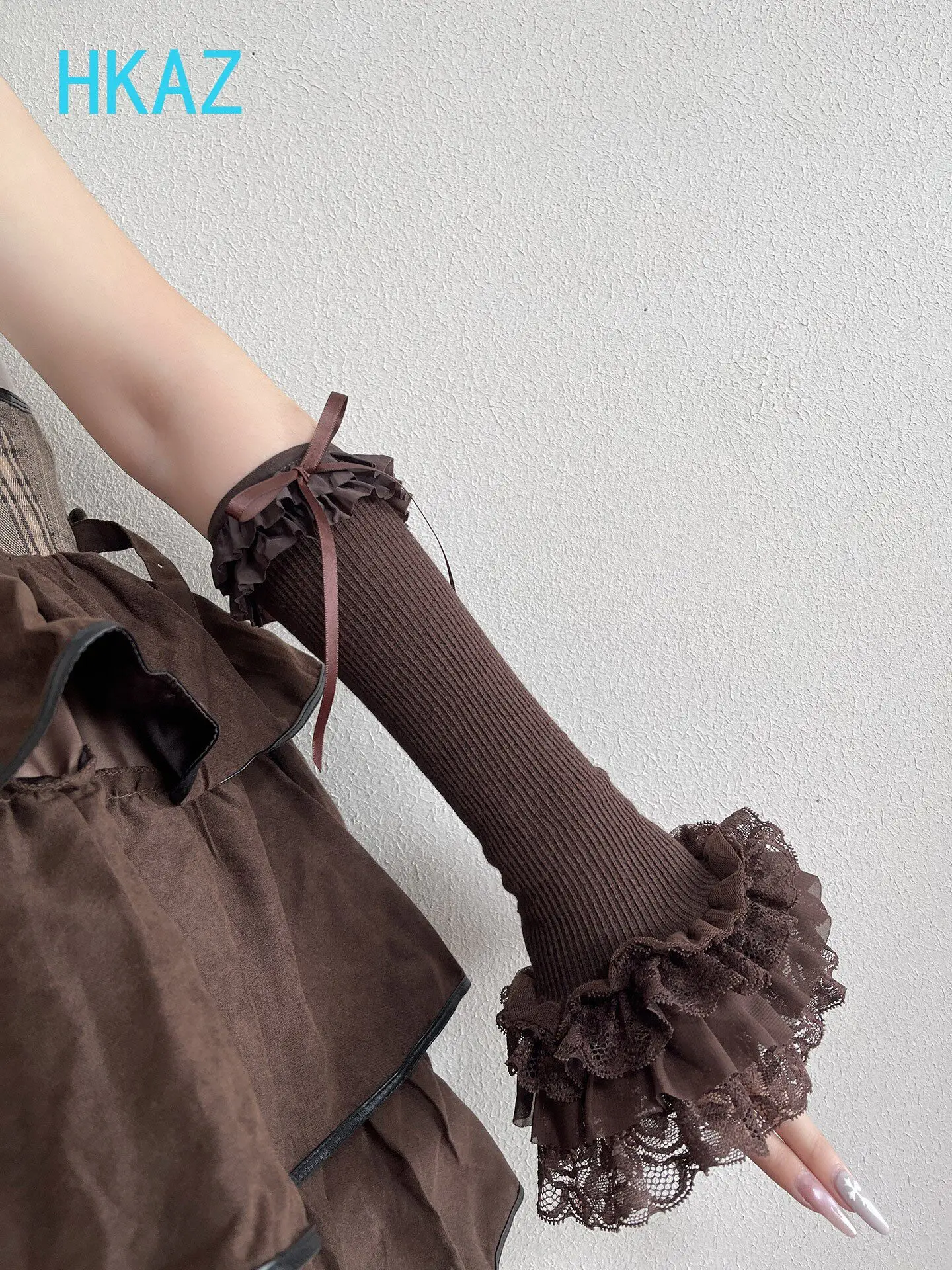 Sleeves for Sweet Girls Autumn New Heavy Industry Lace Bow Oversleeves Lolita Girl Solid Color Versatile Long Hand Sleeves