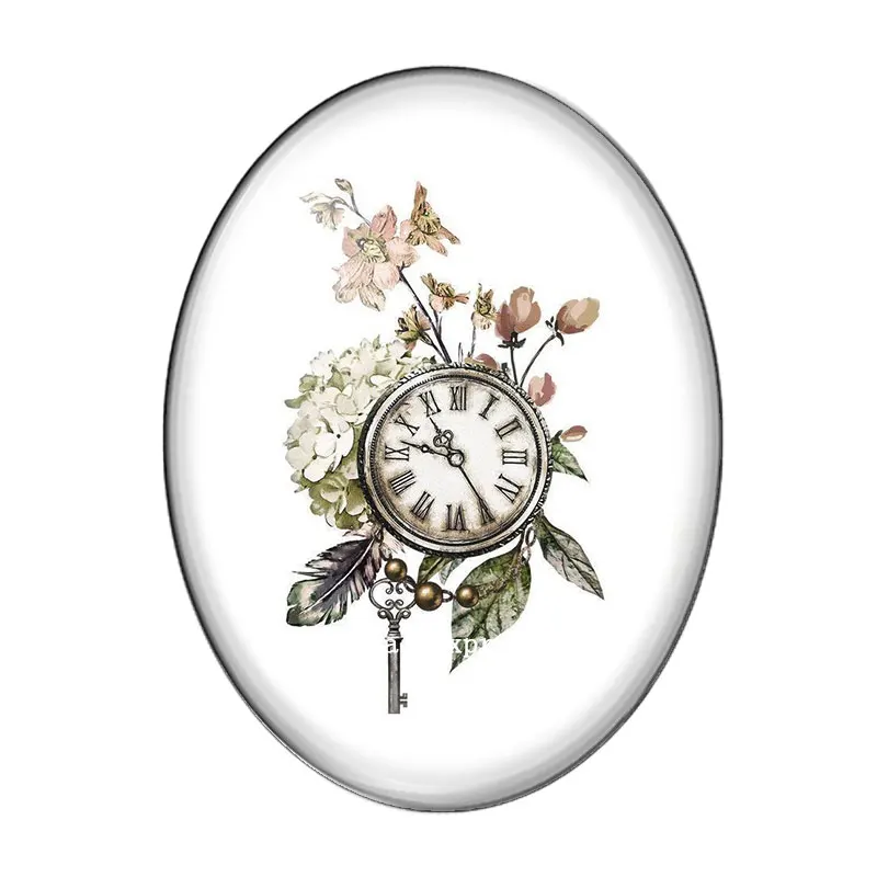 Retro Vintage Flower Wall Clock Patterns 10pcs 13x18mm/18x25mm/30x40mm Oval photo glass cabochon demo flat back Making findings