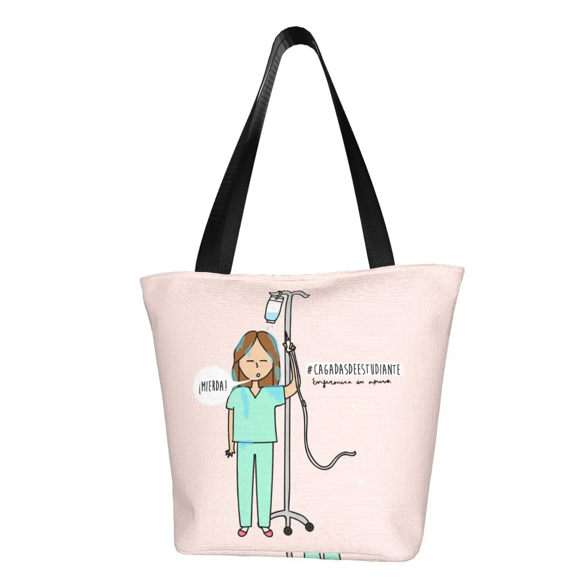 Custom Baptism Of Nursing Student Groceries Tote Shopping Bags Women Nurse Canvas Shoulder Shopper Bags Big Capacity Handbags