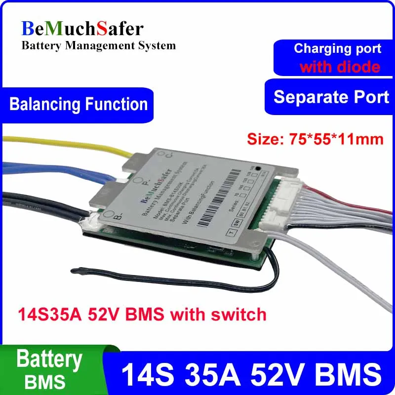 14S 35A 52V Batterij Bms Met Balancing Functie Aan/Uit Schakelaar 14S30A 14S35A Bms 30A Pcm Voor diy E-Bike E-Scooter E-Motorfietsen