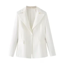 PB&ZA 2024 Spring New Women's Fashion and Elegance Casual Commuting Versatile Satin Suit Coat