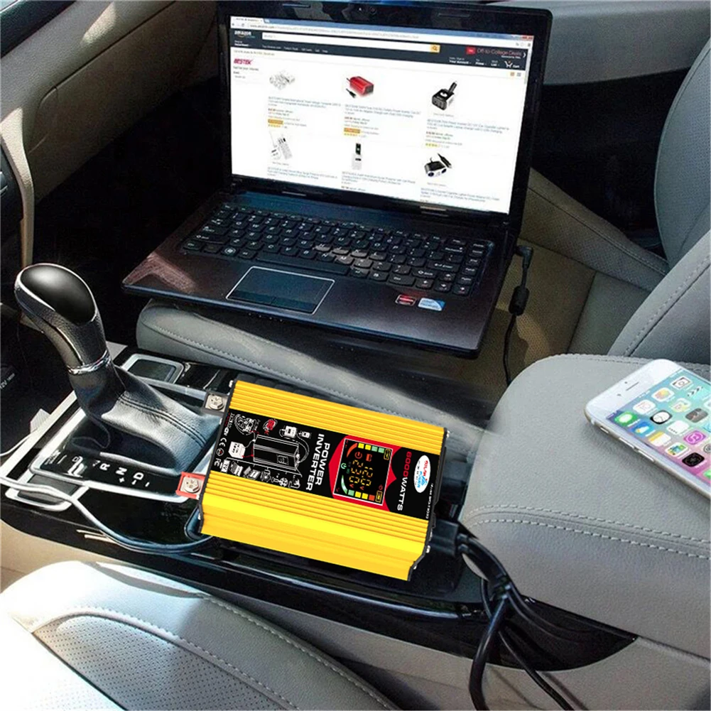 

Преобразователь мощности 6000 Вт, модифицированный инвертор синусоидальной волны, постоянный ток 12 В в переменный ток 110 В 220 В, автомобильный Интеллектуальный инвертор для iPad, телефона