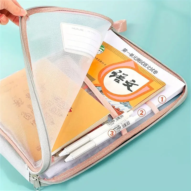 File Storage Bag Double-layer Mesh Zipper Bag Large Capacity Organizer Folders School Office Supplies Stationary Bags