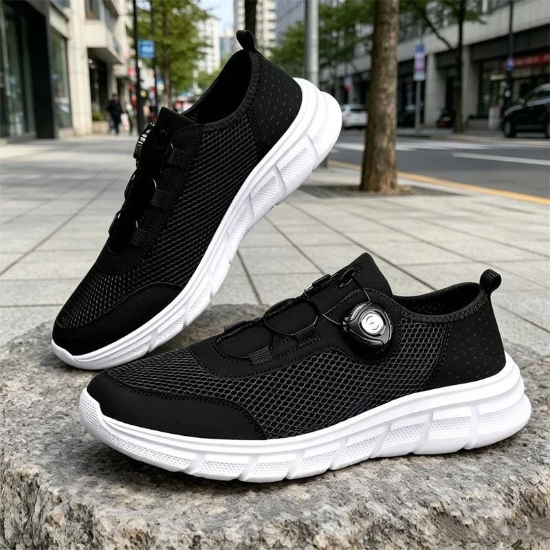 

Summer Mesh Men's Running Shoes Rotary Buckle Casual Sneakers For Men Breathable Lightweight Non-slip Sports Shoes Man Trainers