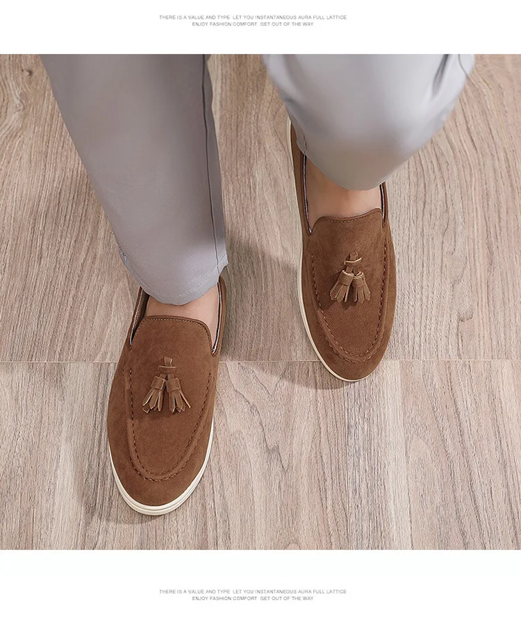 Autumn Men Flat Loafers 2025 Frosted Suede Flat Shoes Comfortable Non Slip Fashion Loafers Lightweight Outdoor Casual Shoes