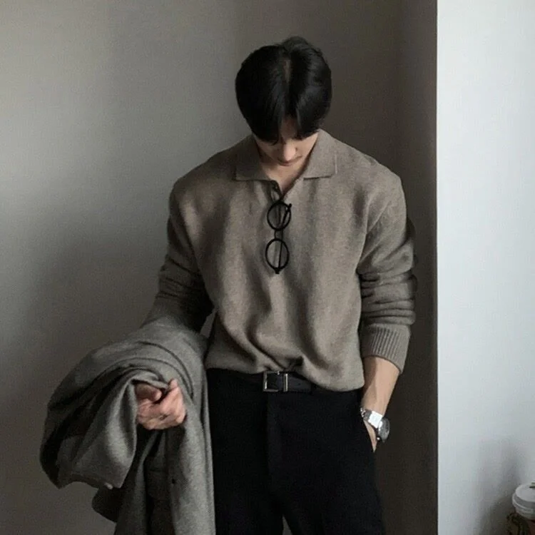 

Свободный крой Ne свитер, однотонный повседневный корейский мужской вязаный топ, модный осенний модный мягкий полиэфирный волокно