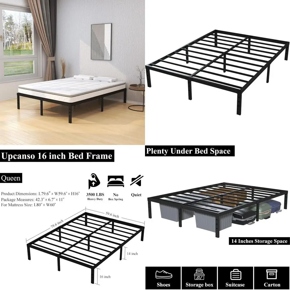 

Queen Size Metal Platform Bed with 14 Storage, No Box Spring Needed, 3,500 lbs Steel Slat Support, Easy Assembly