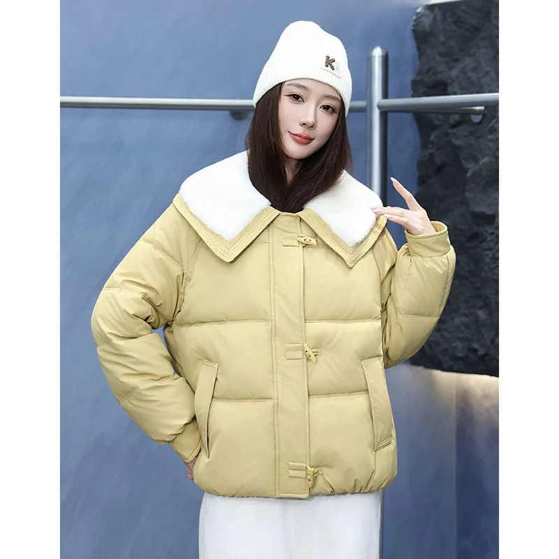 2026 Fashion Women's Short Parkas Lambswool-necked Coats Winter Down Cotton-padded Jacket Student Thicken Warm Loose Outerwear