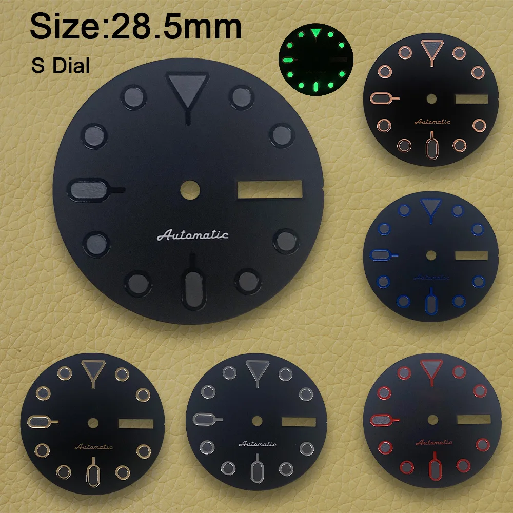 28.5mm High Quality S Logo SKX007 NH36 Dial Movement Green Luminous Matte Calendar Watch Modification Accessories repair Parts