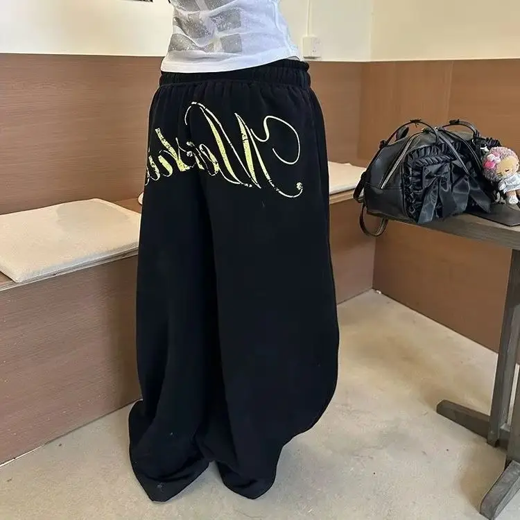 

Осенние американские ленивые ветровые звезды, широкие спортивные штаны с завязками, повседневные универсальные танцевальные брюки для мытья полов