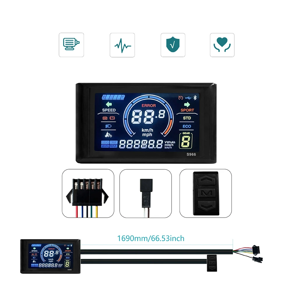 

Bike Speed Indicator Electric Bike Monitor Electric Bike Display Screen ABS Material Construction For NO.2 Protocol Controller