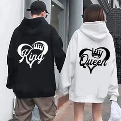 New Valentine's Day Couple King Queen Love Hoodies Women Men Fashion Long Sleeve Harajuku Sweatshirts Unisex Tops