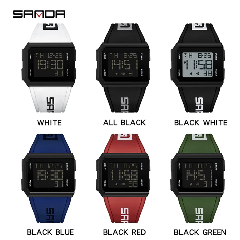 SANDA-reloj Digital LED para hombre, cronógrafo de pulsera, resistente al agua, estilo militar, para deportes al aire libre, 5 bares, nuevo