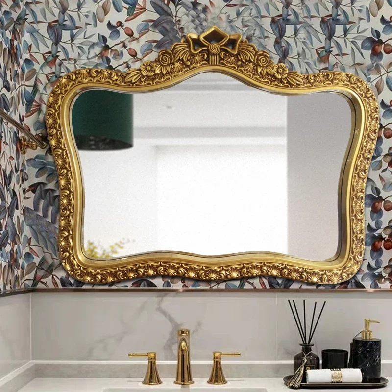 Antique Aesthetic Decorative Mirrors Luxury Vintage Makeup Bath Dressing Golden Decorative Mirrors Bedroom Espelhos Home Decor