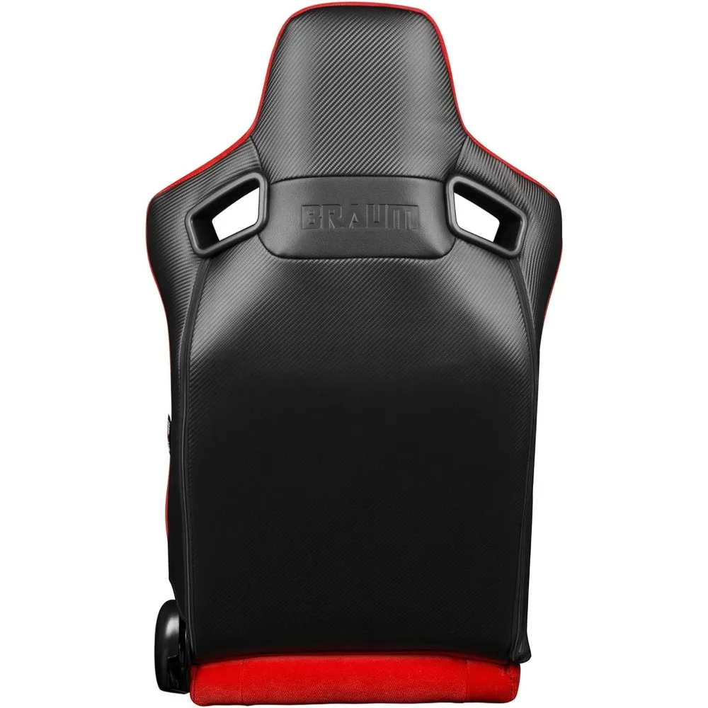 BRAUM Elite Series Racing Seats – Red Fabric with Black Stitching – Reclining Seat Set with Carbon Fiber Backing – Set of 2 (BRR