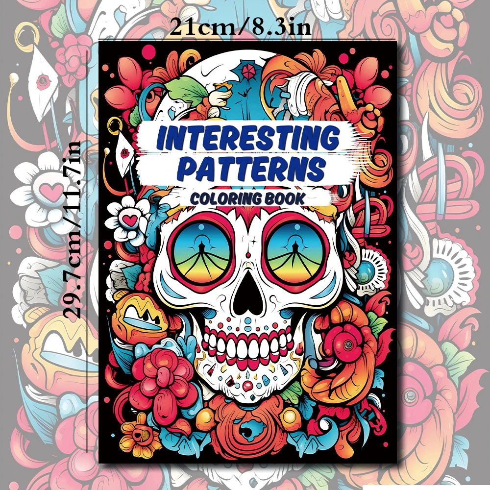 1pc, A4 Teen Coloring Book, Skull Coloring Book, 25 Different Patterns, 100gsm Thick Paper, Stress Relief, Birthday Gift