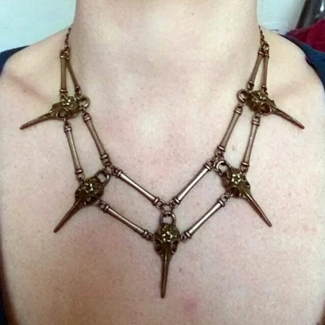Fashion Witch Skull Raven Crow Bird Goth Pendant Choker Necklace Woodland Elven Gothic Wicca Nature Pagan Steampunk Witchy Thing
