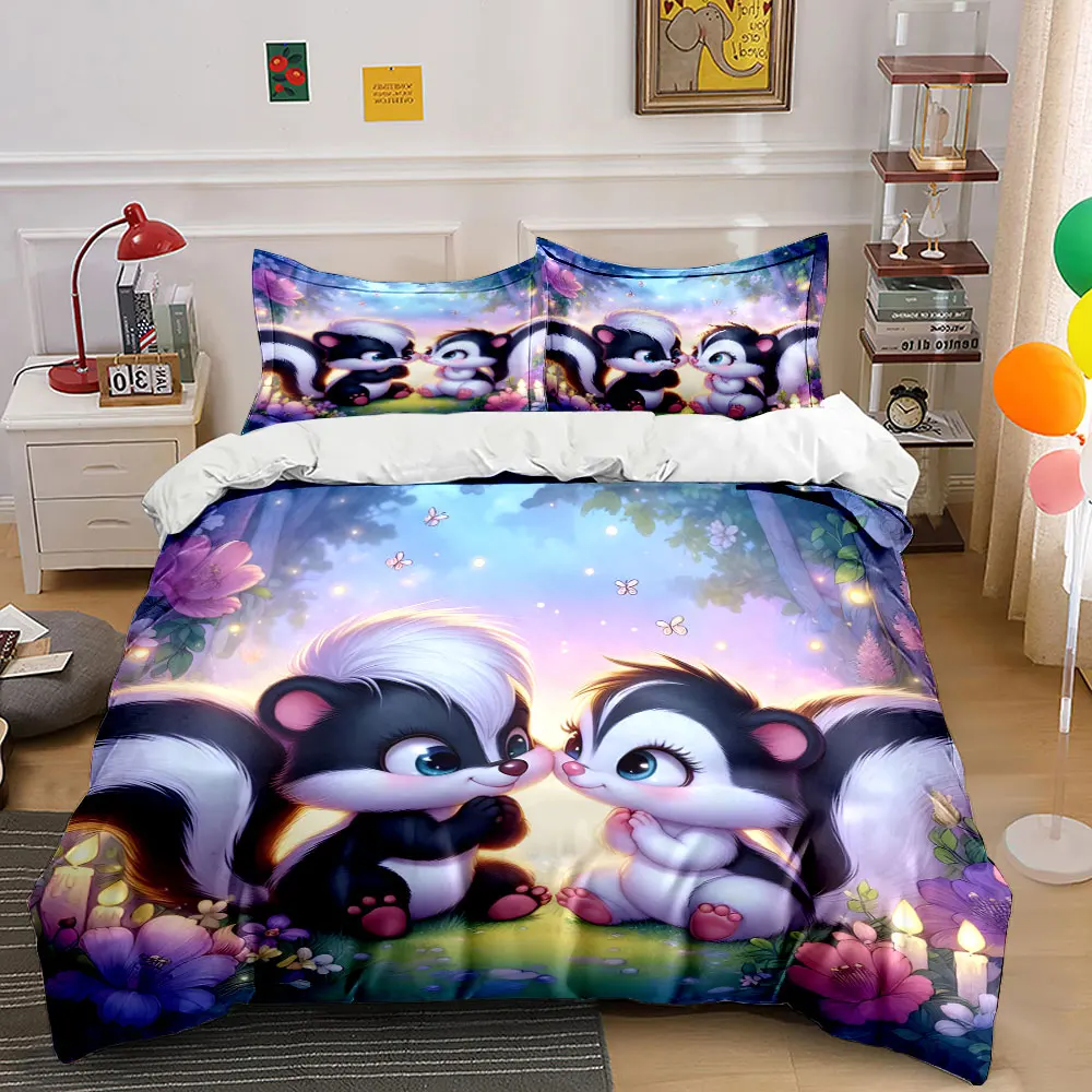 Two adorable skunks in romantic forest Printed Duvet Cover Set1 Duvet Cover+2 PillowcaseMulti Size Bedroom Bedding Decor