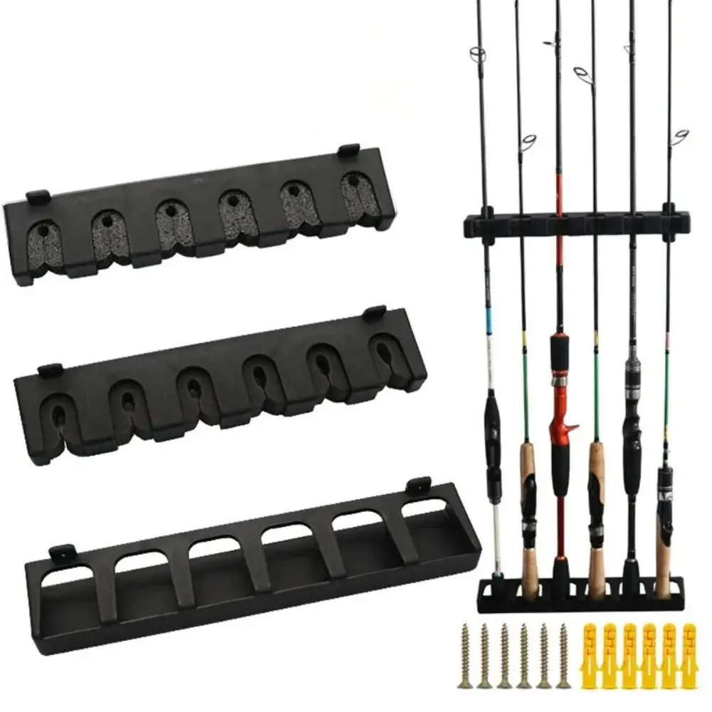 6 Hole Fishing Rod Holders Vertical/Horizontal Wall Mount Fishing Rod Display Stand Universal Save Space