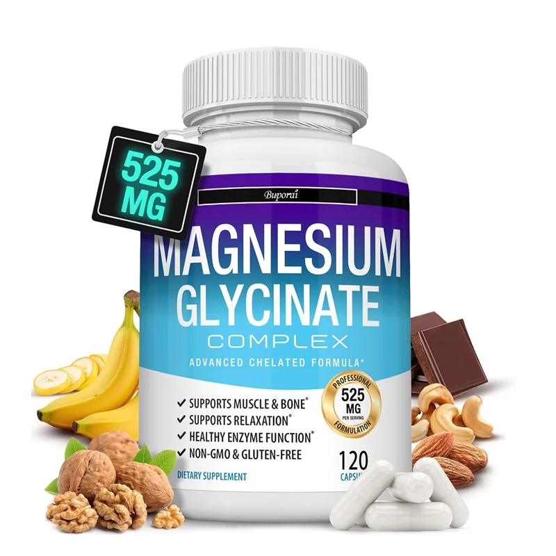 

525mg Magnesium Glycinate, Highly Absorbed, Promotes Sleep, Relieves Stress and Anxiety