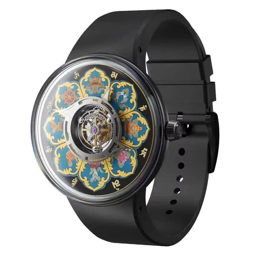 CRONUSART Men Tourbillon Watch 43mm Mechanical Wristwatch Titanium Case Luminous Sapphire Mirro Tangka Enamel Dial FKM Strap