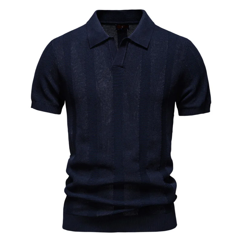 

Summer-Border Men's Clothing Striped Hollow Sweater Short Sleeve Polo European American Style New Trendy Men's Fashion