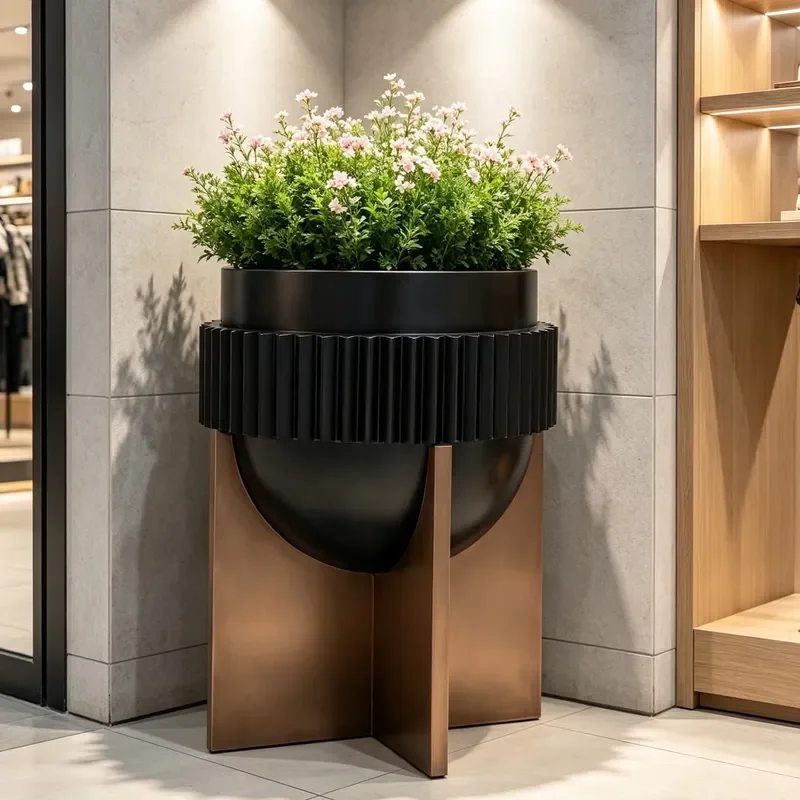 Modern Abstract Metal Flowerpot Unique Geometric Irregular Stainless Steel Planter for Contemporary Art Gallery Home Decor