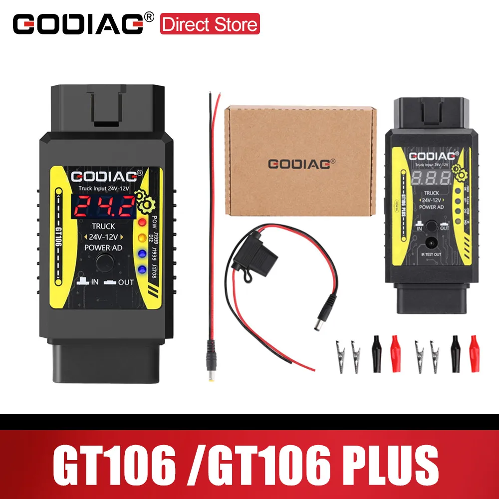 Adaptateur Godiag GT106 Plus 24V vers 12V pour camions poids lourds, compatible X431, convertisseur pour véhicules lourds, diagnostic, support ThinkCar