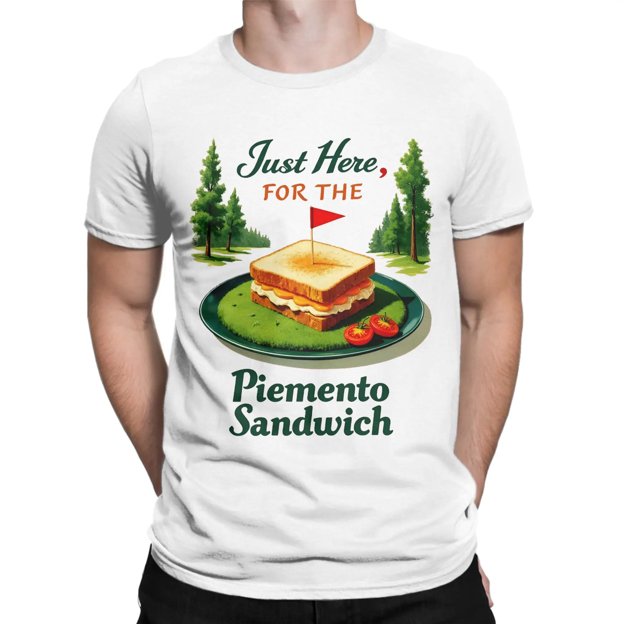 Just Here For The Pimento Cheese Sandwich Golf Humor Season Cotton T-Shirt For Man Summer T Shirts Plus Size Custom Logo Tops