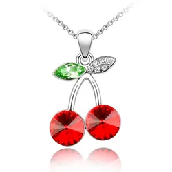 quality Crystal red pink Cherry Design Pendant Necklae fashion jewelry dropshipping promotion New Arrival wed girl birthday gift