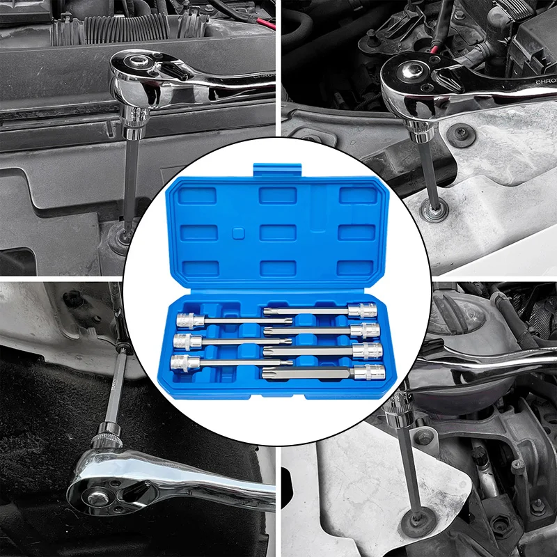 ​​7PCS Extra Long Torx Star Bit Socket Set 3/8 Inch Drive Socket Tool Set T25 T30 T40 T45 T50 T55 T60 Hand Tools Auto Repair Kit