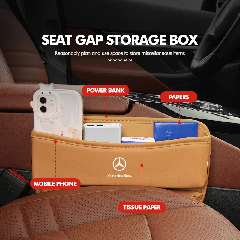 Leather Car Seat Gap Organizer Crevice Filler Storage Box Pocket For Benz W211 W124 W176 W177 C180 C200 C260 C300 GLC CLE CLA