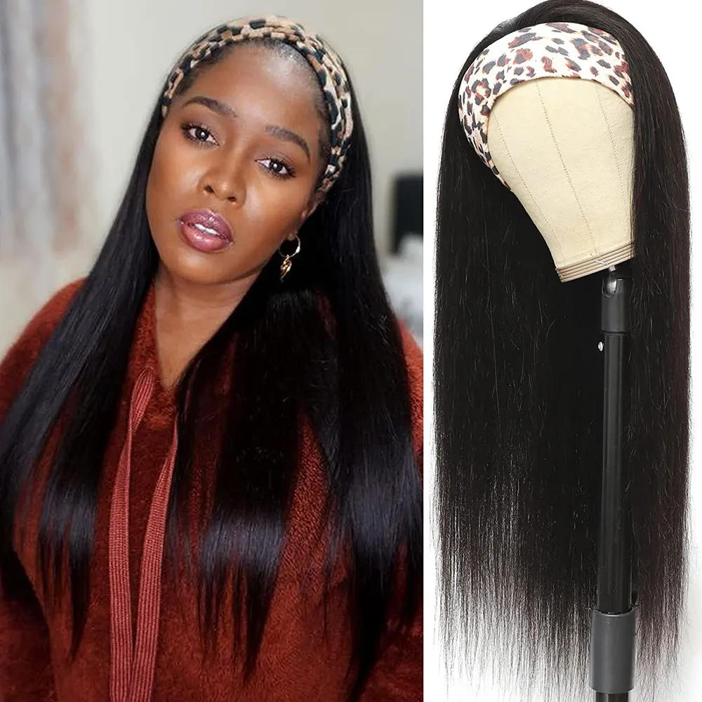 

Straight Headband Wig Human Hair Wigs for Black Women Glueless Brazilian Remy Hair Machine Made Headband Wig 150% Density