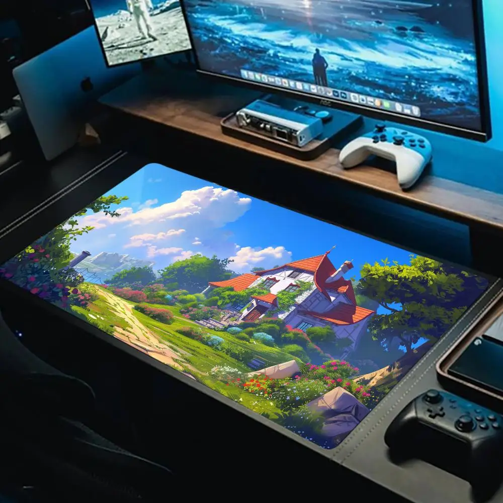 

Коврик для мыши с замком в стиле аниме, большой коврик для компьютерной офисной игры, новый резиновый коврик XXL с противоскользящими прошитыми краями, коврики для клавиатуры, длинные настольные коврики
