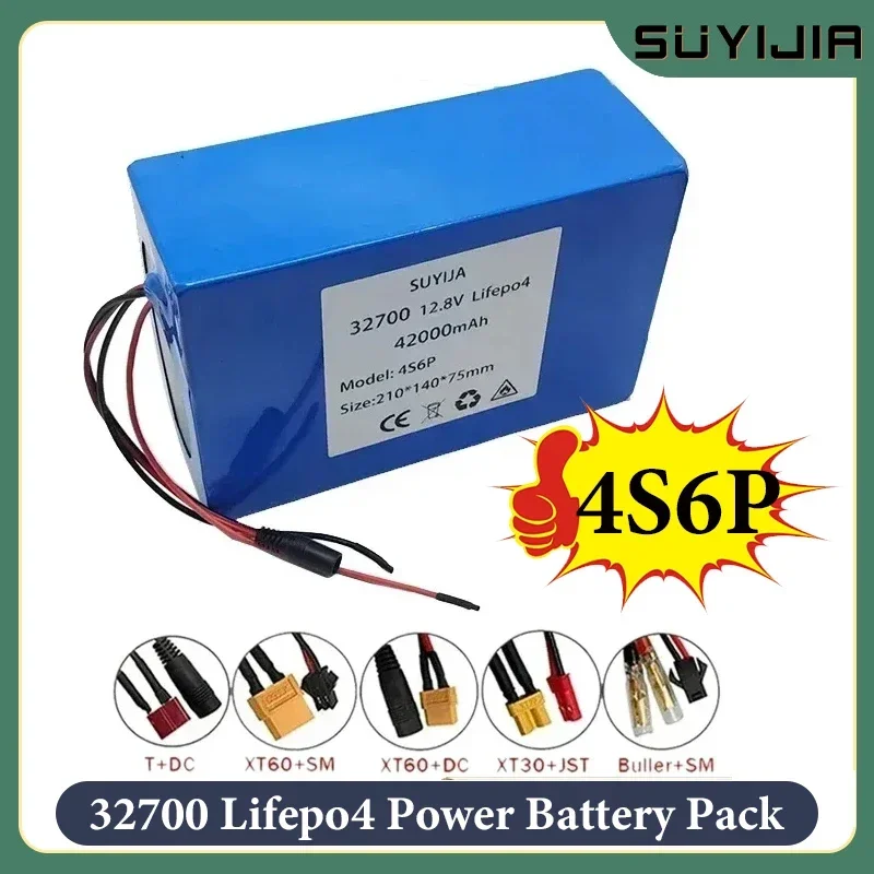 12.8V 42000Ah 32700 Lifepo4 battery pack 4S6P 42Ah backup battery built-in 40A balanced BMS 12V power supply + 14.6V 2A charger