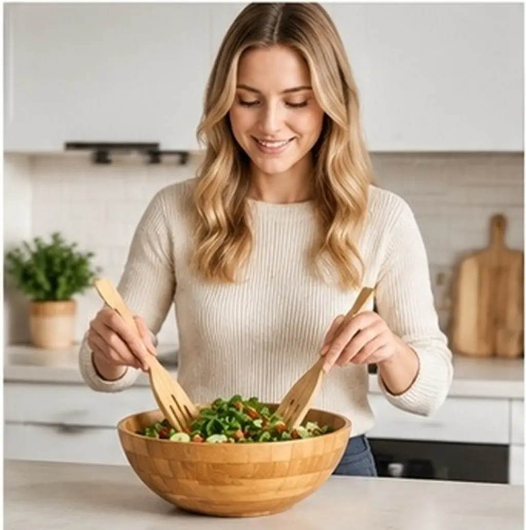 1Pcs High Quality Bamboo Salad Hands for Tossing Mixing Serving Salads Smooth Rounded Edges Easy Storage Hand Shaped