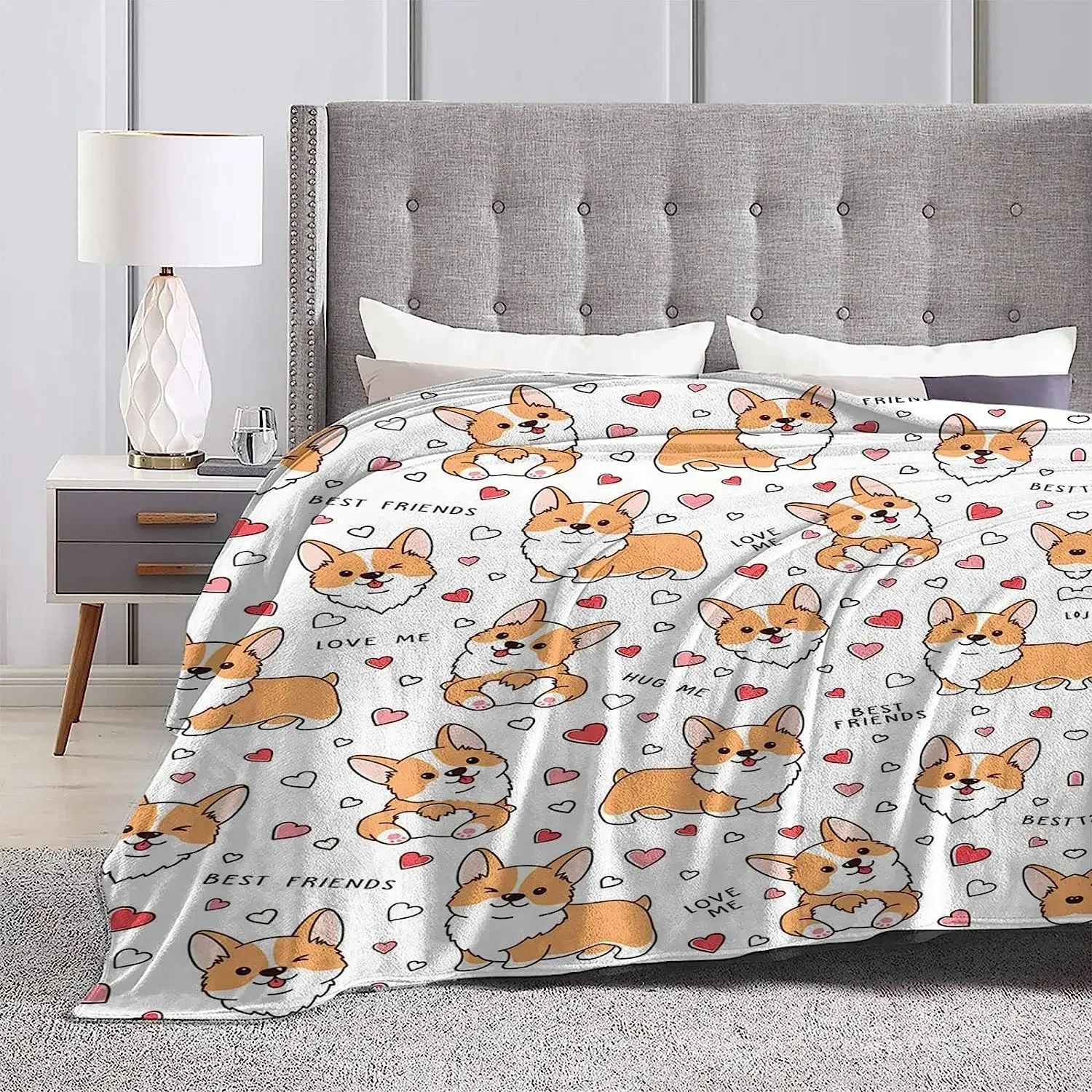 Corgi Blanket Cute Pet Dog Corgi Throw Blankets Super Soft Flannel Cozy Cartoon Pattern Animals Blanket Warm Lightweight