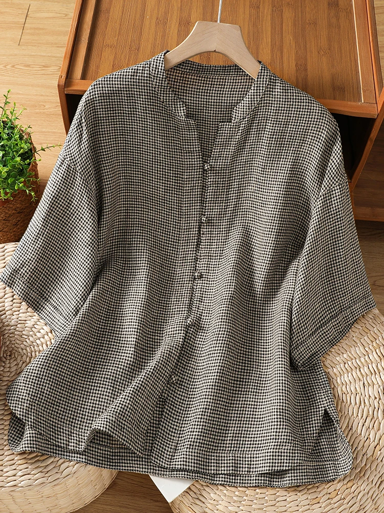 Summer Clothing Elegant - Retro Chinese Style Plaid Cotton Linen