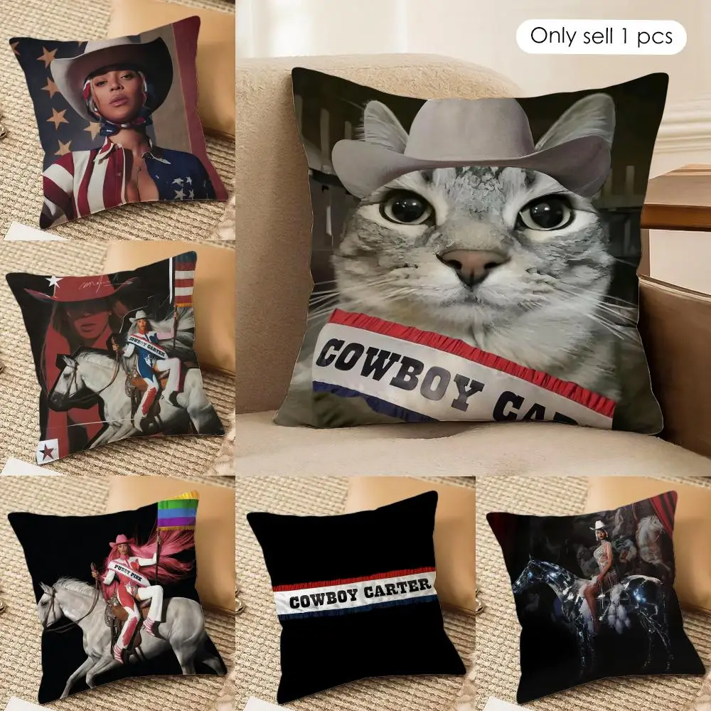 Singer C-Beyonce Cowboy Carter Cushion Cover Silky Short Plush Invisible Zipper Dustproof Sofa Pillow Case For Home Decor