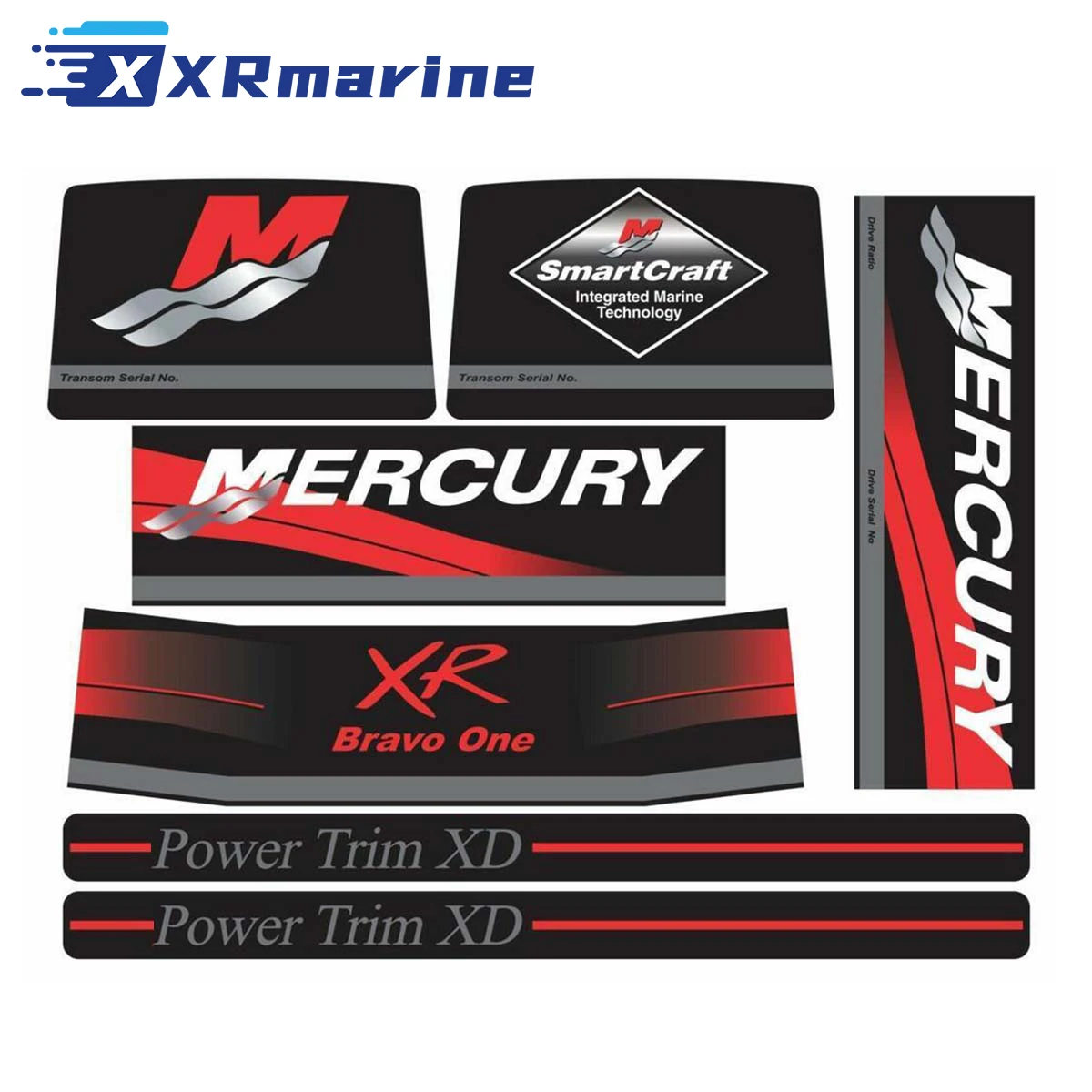 W/Red Rams Sticker Set Decal 39244 for Mercury Mercruiser Red Bravo One XR Original Colors 37-15167A90 15167A90