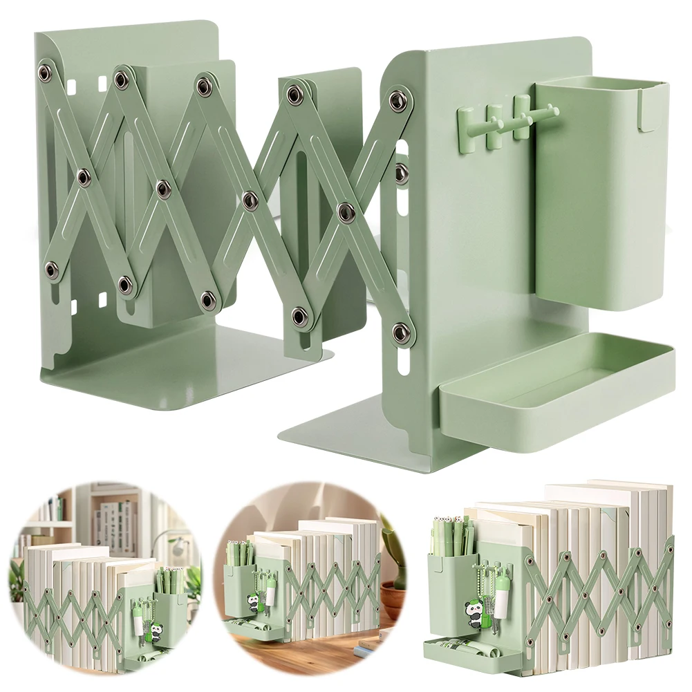 Folding Table Bookshelf with Basket & Hook Magazine Storage Rack Wear Resist Vertical File Sorter Rack Students Supplies