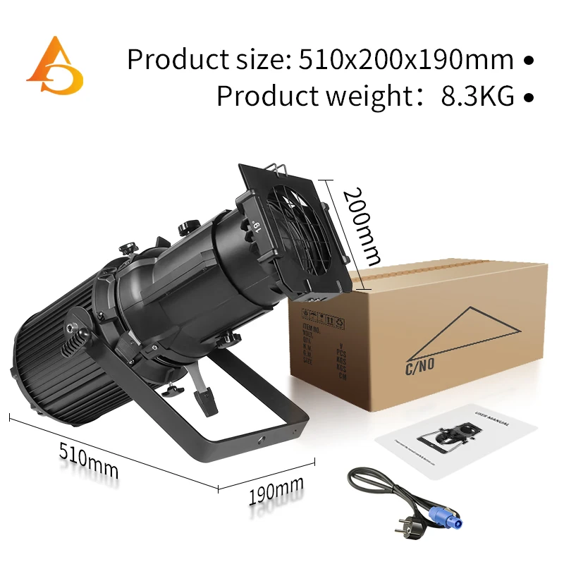 AICPOSE Led 200W  Profile Projector Spot Light Aluminum Profession Warm/Cold White/RGBW Dmx Party Lights For TV Studio Theater