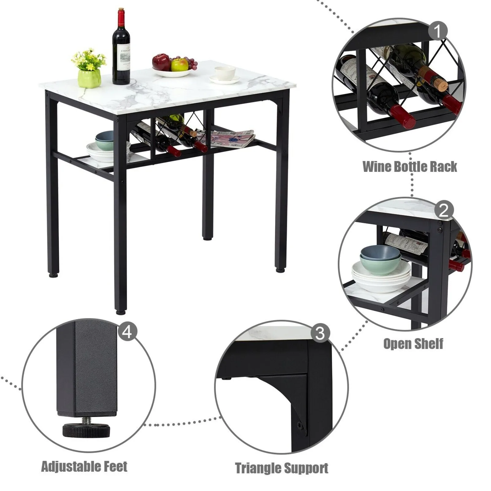 Dining Table and Chairs Small Kitchen Table Set for 2 Breakfast Table Wine Rack United States