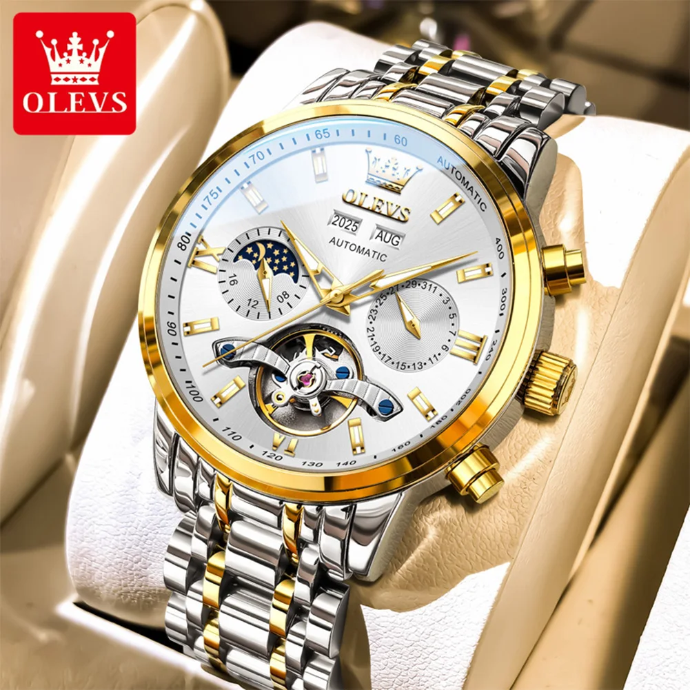OLEVS Classic Men's Tourbillon Watches Luxury Multi-function Full Automatic Men Watch High end Mechanical Wristwatches Male