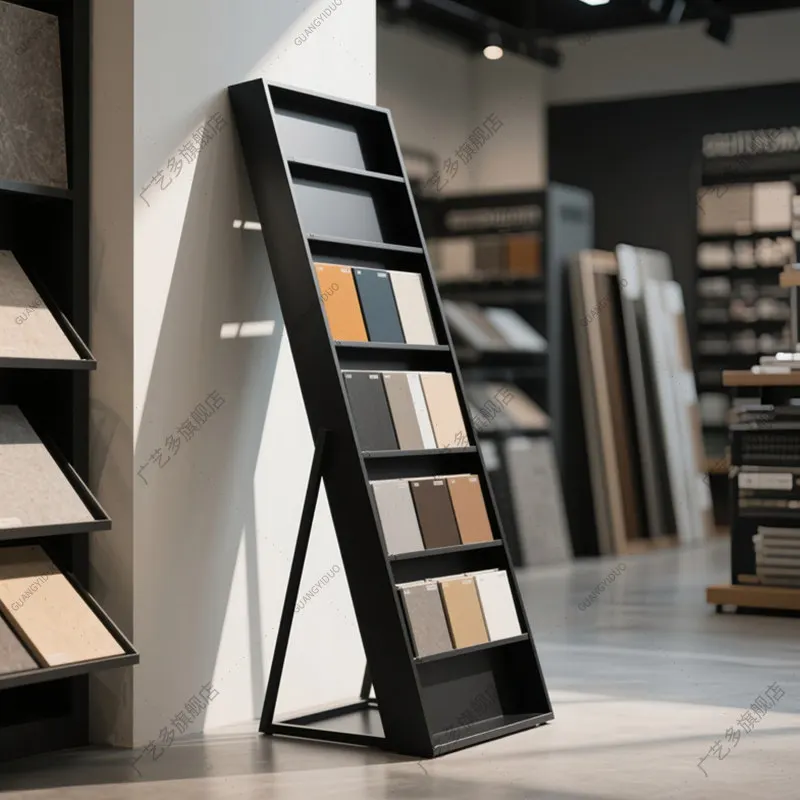 

Tile display stand Cabinet door Aluminum gusset plate Stone sample Swatch shelf Integrated ceiling Wood floor Ceramic shelf