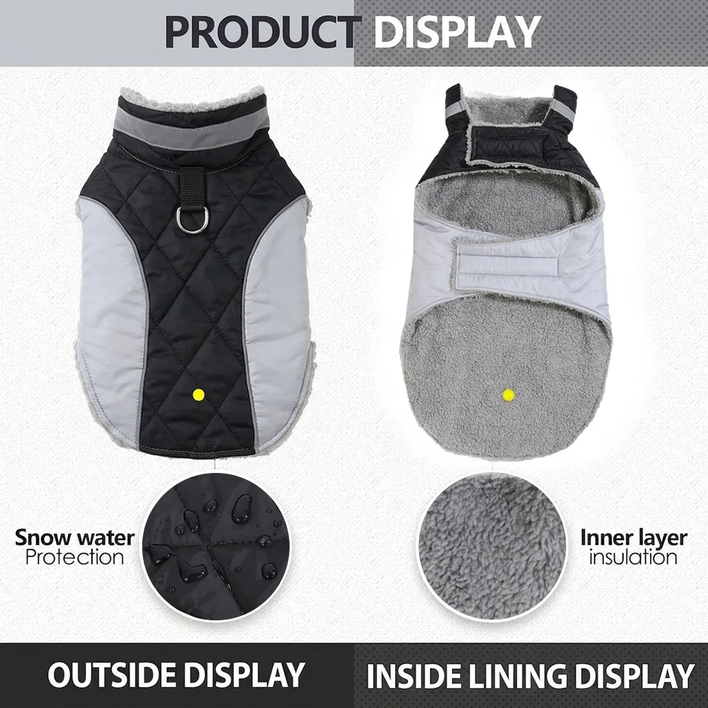 Pet Winter Warm Coat Reflective Dog Clothes for Medium Large Dogs Thick Fleece Windproof Camping Hiking Pug Labrador Outfits